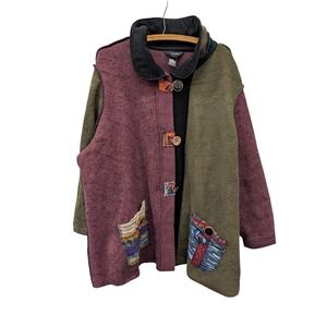 Ali Miles Colorblock Patchwork Button Front Cardigan Jacket Lagenlook- 3X